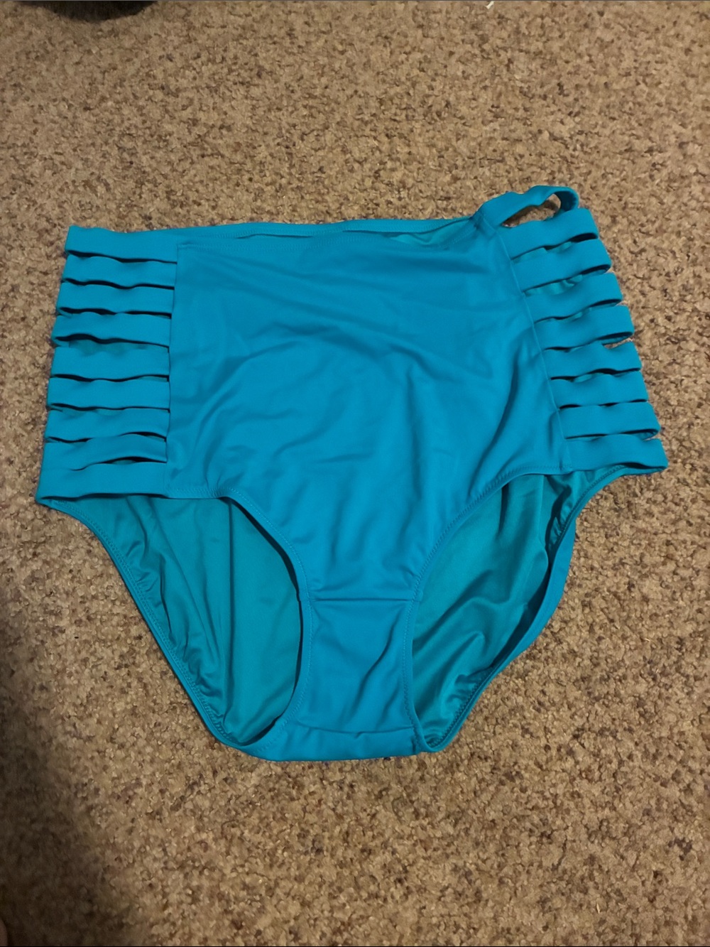 KIAVA Turquoise High-Waist Bikini Bottom with Side Ladder Cutouts